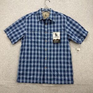 GH Bass Shirt Mens Medium Blue Plaid Explorer Series Short Sleeve Turbo Dry NEW
